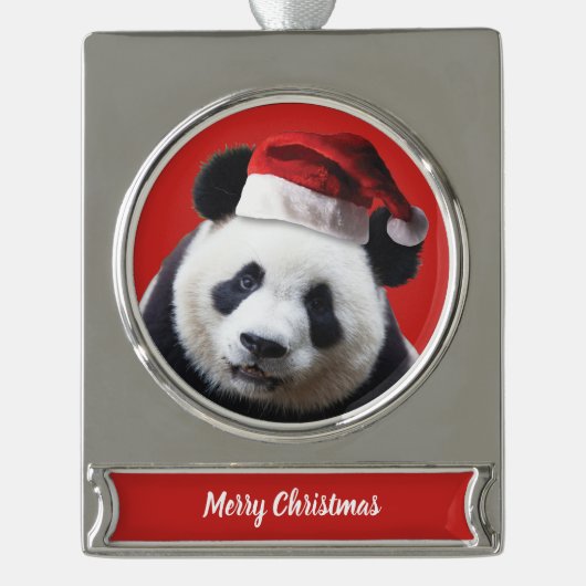 Christmas Panda Bear Banner-Ornament Silber (Vorderseite)