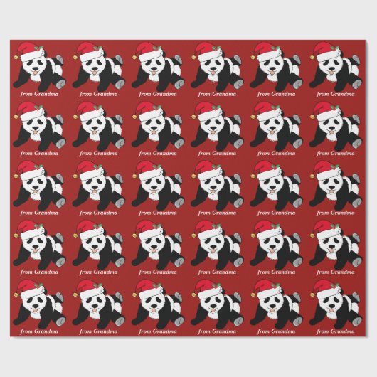 Christmas Panda Bear Custom Red Geschenkpapier (Flach)