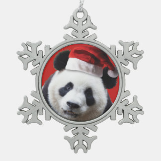 Christmas Panda Bear Schneeflocken Zinn-Ornament