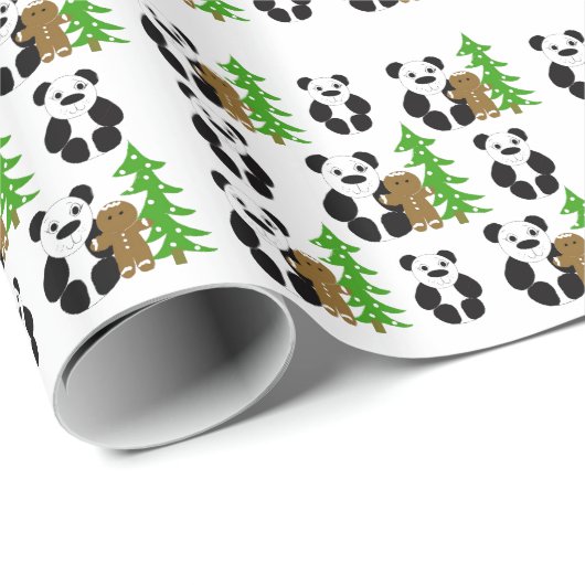 Christmas Panda Bears Geschenkpapier (Rolleneckpunkt)