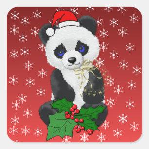 Christmas Panda Quadratischer Aufkleber