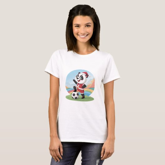 Christmas Panda with Christmas Hat and Soccer Ball T-Shirt (Vorne ganz)