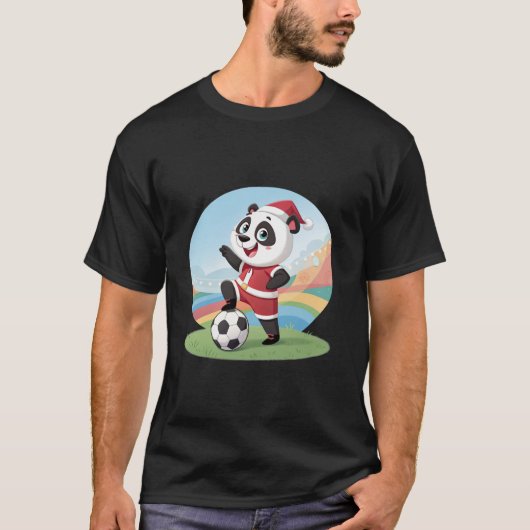 Christmas Panda with Christmas Hat and Soccer Ball T-Shirt (Vorderseite)