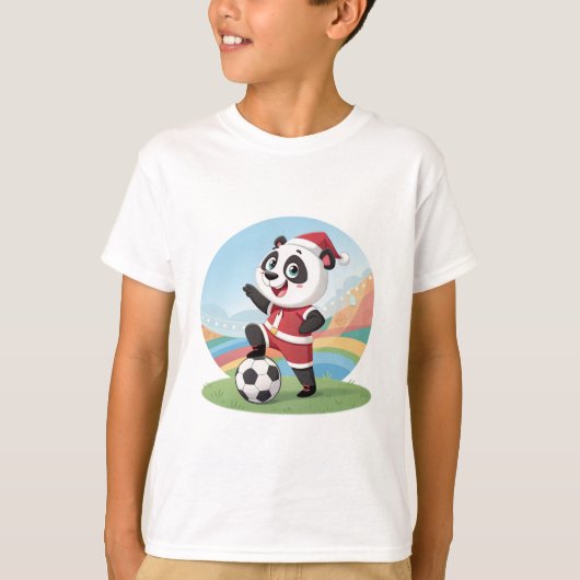 Christmas Panda with Christmas Hat and Soccer Ball T-Shirt (Vorderseite)