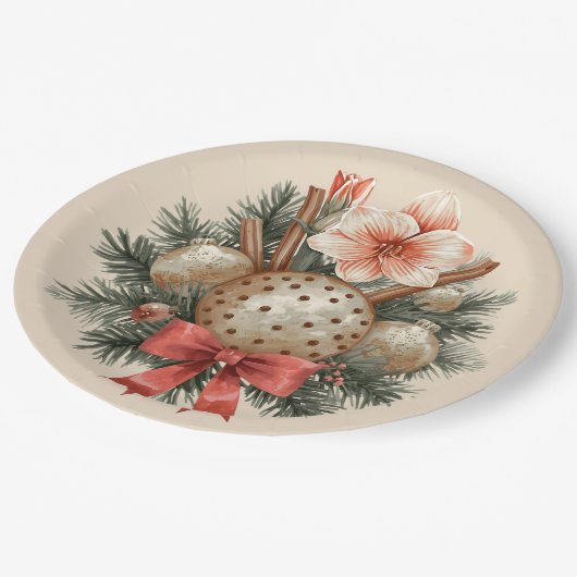 Christmas Panettone Arrangement Pappteller (Schrägansicht)