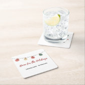 Christmas Paper Coaster with Playful Holiday Icons Rechteckiger Pappuntersetzer (Vor Ort)