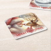 Christmas Paper Coasters Santa Claus and Rudolph Rechteckiger Pappuntersetzer (angewinkelt)