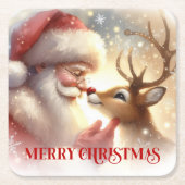 Christmas Paper Coasters Santa Claus and Rudolph Rechteckiger Pappuntersetzer (Vorderseite)