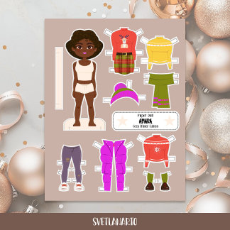 Christmas Paper Doll Black Girl Winter Outfits