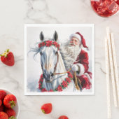 Christmas Paper Napkin Santa Riding a White Horse Serviette (Beispiel)