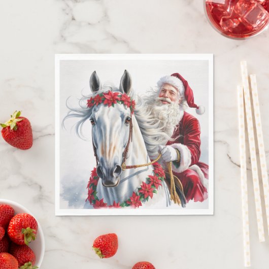 Christmas Paper Napkin Santa Riding a White Horse Serviette (Beispiel)