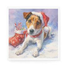 Christmas Paper Napkin with adorable Jack Russel