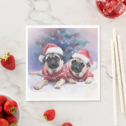 Christmas Paper Napkin with two adorable pugs Serviette (Beispiel)