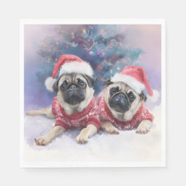  Christmas Paper Napkin with two adorable pugs Serviette