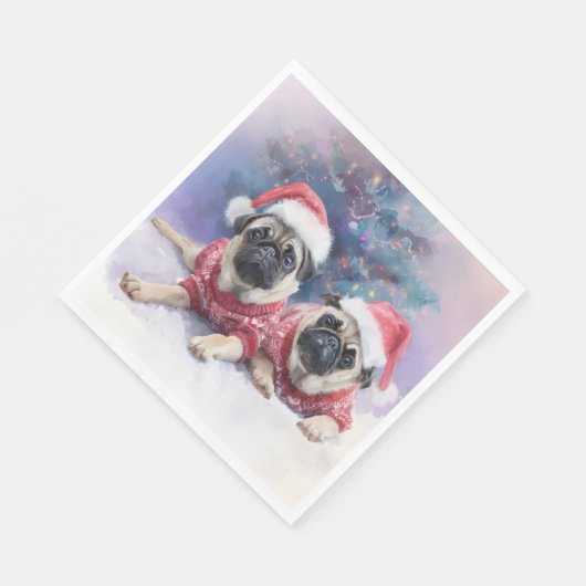 Christmas Paper Napkin with two adorable pugs Serviette (Ecke)