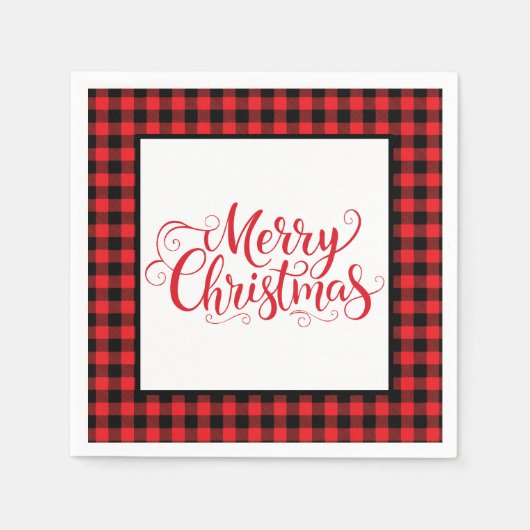 Christmas Paper Napkins Red & Black Buffalo Plaid Serviette (Vorderseite)