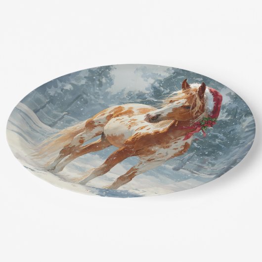 Christmas Paper Plate / Beautiful Appalossa Horse Pappteller (Schrägansicht)