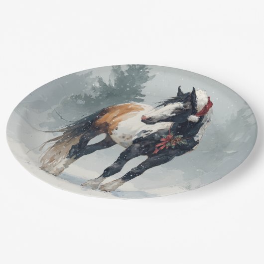 Christmas Paper Plate / Beautiful Paint Horse Pappteller (Schrägansicht)