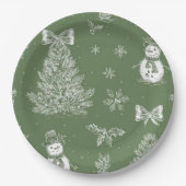 Christmas paper plate green toile pappteller (Vorderseite)