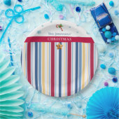 Christmas Paper Plates – Blue, Red & Gold Stripes Pappteller (Party)
