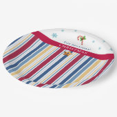 Christmas Paper Plates – Blue, Red & Gold Stripes Pappteller (Schrägansicht)