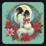 Christmas Papillon Quadratischer Aufkleber<br><div class="desc">Feiern Sie die Urlaubssaison mit einem Weihnachtsfest Papillon, der charmanten Schmetterlingshundrasse, die für ihre eleganten Ohren und ihre lebhafte Persönlichkeit bekannt ist. Ob Sie Retro oder Vintage Feriendekoration mit Papillons suchen oder eine festliche Weihnachtsfeier planen, diese kleinen Hunde bringen Freude und Wärme in jede Ansammlung. Lassen Sie sich von der...</div>
