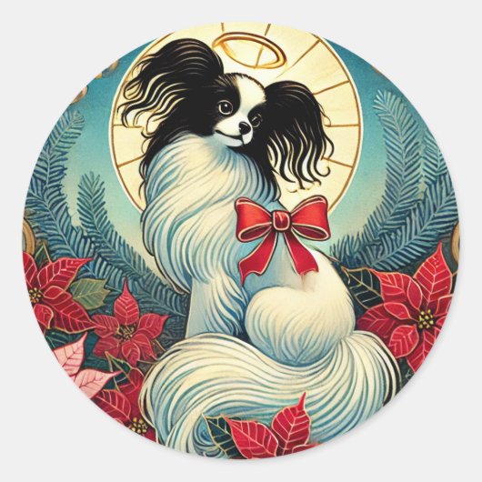 Christmas Papillon Runder Aufkleber (Vorderseite)