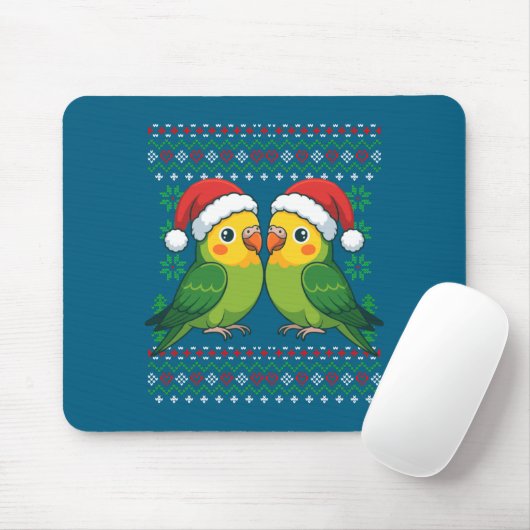Christmas Parakeet Ugly Xmas Sweater Parakeets Lon Mousepad (Mit Mouse)