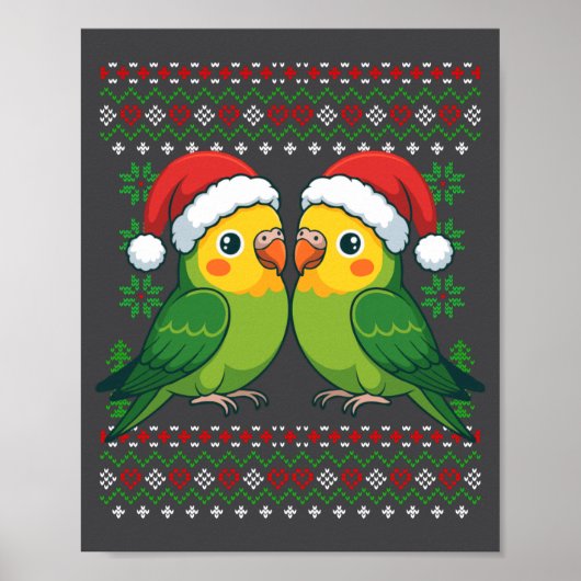 Christmas Parakeet Ugly Xmas Sweater Parakeets Lon Poster (Vorne)
