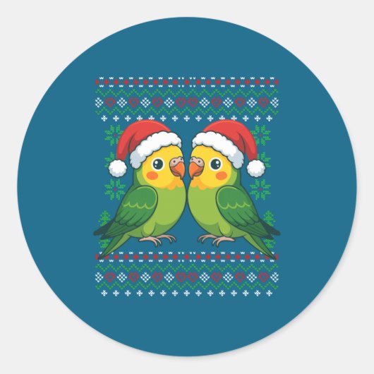 Christmas Parakeet Ugly Xmas Sweater Parakeets Lon Runder Aufkleber (Vorderseite)