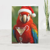 Christmas Parrot Holding a Cocktail Karte (Vorderseite)