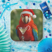 Christmas Parrot Holding a Cocktail Pappteller (Party)