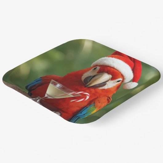 Christmas Parrot Holding a Cocktail Pappteller (Gewinkelt)