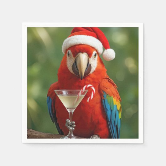 Christmas Parrot Holding a Cocktail Serviette (Vorderseite)