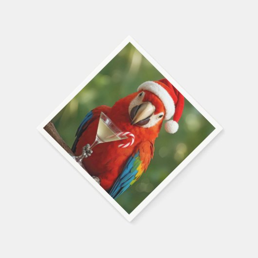 Christmas Parrot Holding a Cocktail Serviette (Ecke)