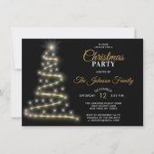 CHRISTMAS PARTY Black Gold Glitzer Stars Tree Einladung (Vorderseite)
