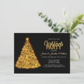 CHRISTMAS PARTY Black Gold Twinkle Lights Tree Einladung (Stehend Vorderseite)