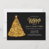 CHRISTMAS PARTY Black Gold Twinkle Lights Tree Einladung (Vorderseite)