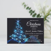 CHRISTMAS PARTY BLAU Twinkle Lights Schneebaum Einladung (Stehend Vorderseite)