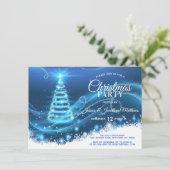CHRISTMAS PARTY BLAU Twinkle Lights Schneebaum Einladung (Stehend Vorderseite)