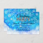 CHRISTMAS PARTY Blau Weiße Schneeflocken Schneeflo Einladung (Vorne/Hinten)