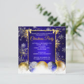 Christmas Party Blue Gold Bauble Snowflake Einladung (Stehend Vorderseite)
