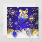 Christmas Party Blue Gold Bauble Snowflake Einladung (Rückseite)