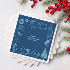 Christmas Party Blue Hand Drawn Doodles Festive  Serviette