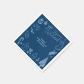 Christmas Party Blue Hand Drawn Doodles Festive Serviette (Ecke)