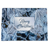 Christmas Party Blue Leaves Snow Winter Holidays Große Geschenktüte (Vorderseite)