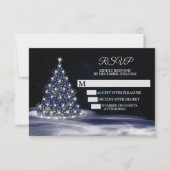 Christmas Party Blue Shiny Tree Winter Navy RSVP Karte (Vorderseite)