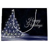 Christmas party Blue Shiny Tree Winter Navy Rustic Große Geschenktüte (Vorderseite)