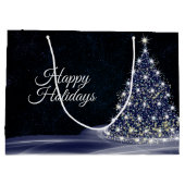 Christmas party Blue Shiny Tree Winter Navy Rustic Große Geschenktüte (Rückseite)