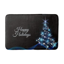 Christmas Party Blue Tree Shiny Black Elegant Badematte